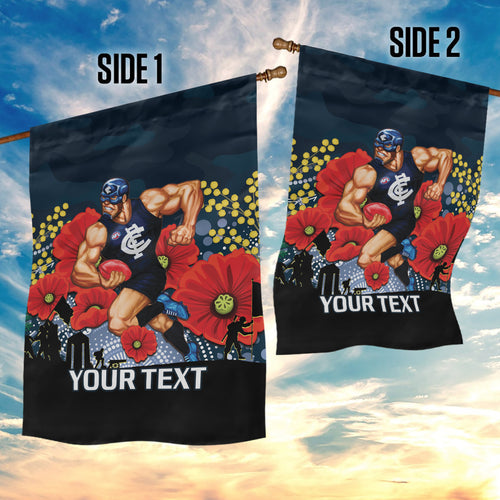 Custom Blues Football ANZAC Garden Flag Gallipoli Camouflage With Poppies