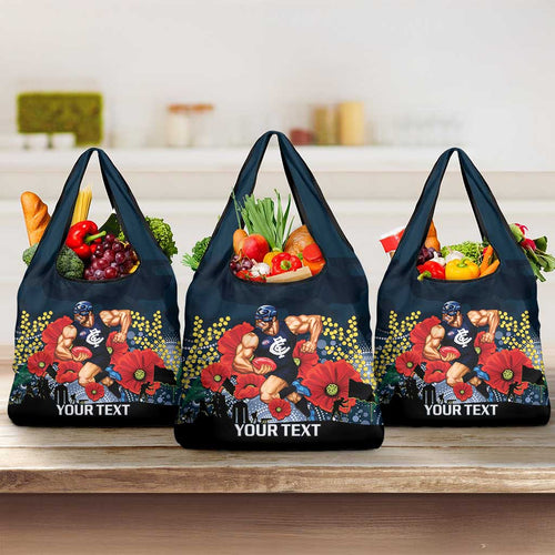 Custom Blues Football ANZAC Grocery Bag Gallipoli Camouflage With Poppies