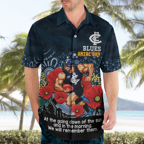 Custom Blues Football ANZAC Hawaiian Shirt Gallipoli Camouflage With Poppies