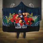 Custom Blues Football ANZAC Hooded Blanket Gallipoli Camouflage With Poppies