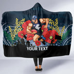 Custom Blues Football ANZAC Hooded Blanket Gallipoli Camouflage With Poppies