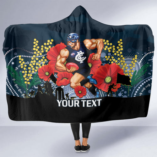 Custom Blues Football ANZAC Hooded Blanket Gallipoli Camouflage With Poppies