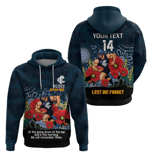Custom Blues Football ANZAC Hoodie Gallipoli Camouflage With Poppies
