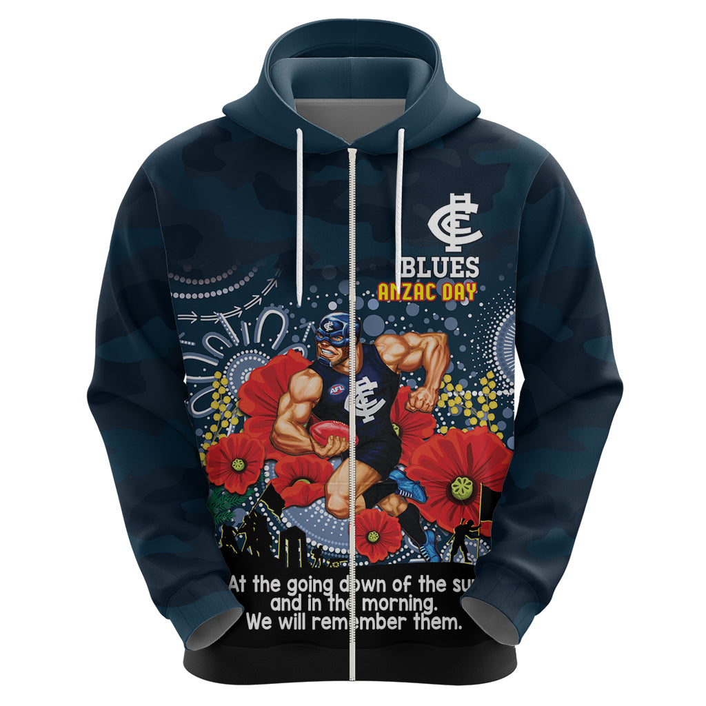 Custom Blues Football ANZAC Hoodie Gallipoli Camouflage With Poppies
