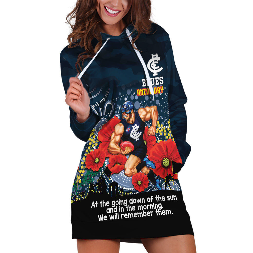 Custom Blues Football ANZAC Hoodie Dress Gallipoli Camouflage With Poppies