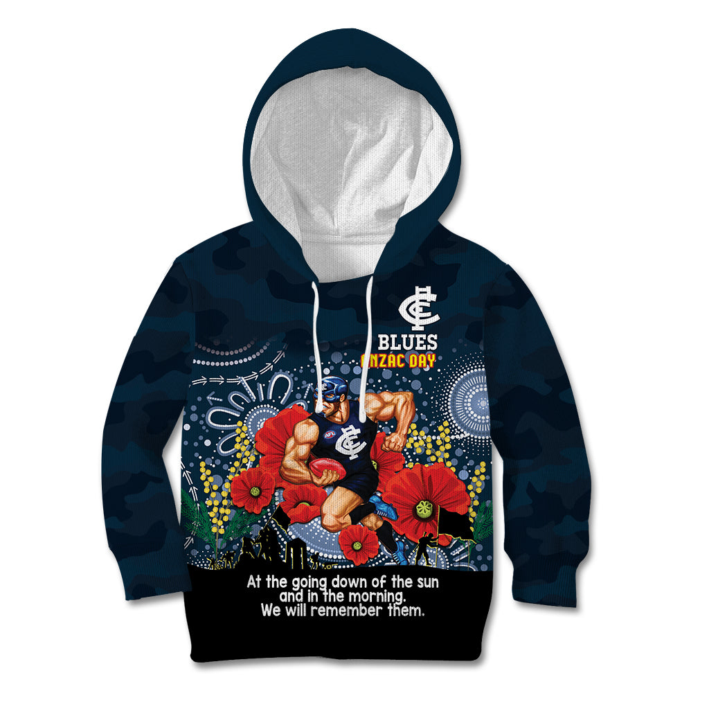 Custom Blues Football ANZAC Kid Hoodie Gallipoli Camouflage With Poppies