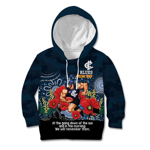 Custom Blues Football ANZAC Kid Hoodie Gallipoli Camouflage With Poppies