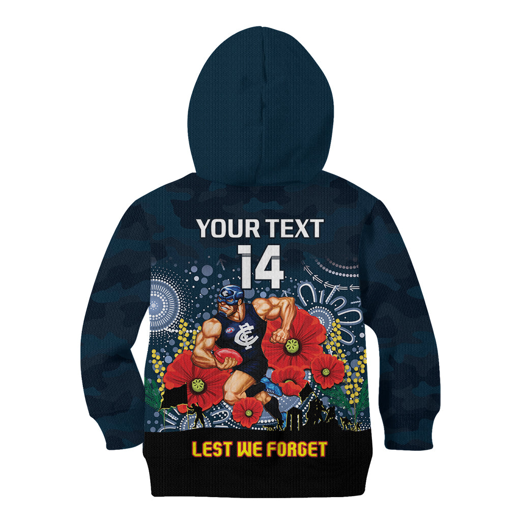 Custom Blues Football ANZAC Kid Hoodie Gallipoli Camouflage With Poppies