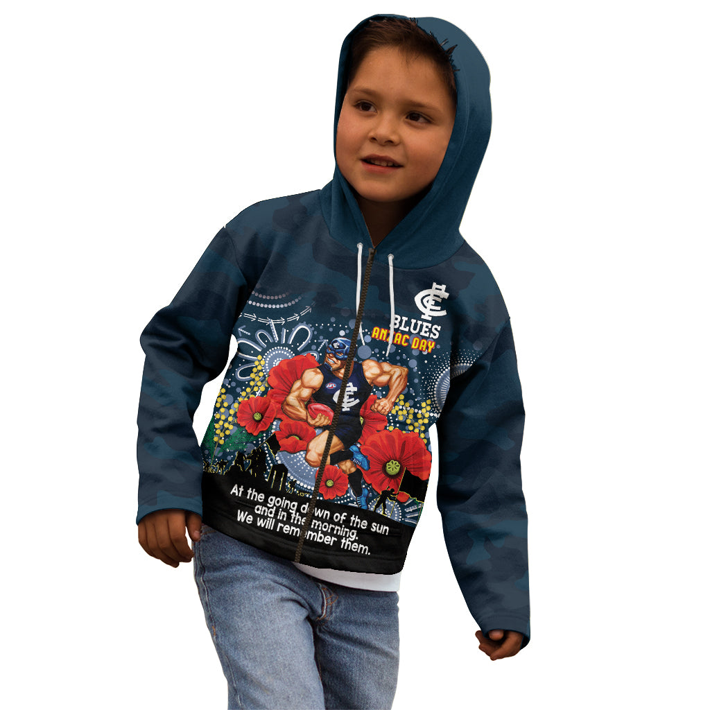 Custom Blues Football ANZAC Kid Hoodie Gallipoli Camouflage With Poppies
