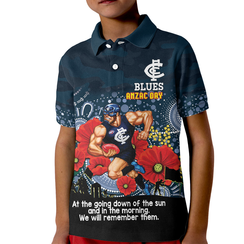 Custom Blues Football ANZAC Kid Polo Shirt Gallipoli Camouflage With Poppies
