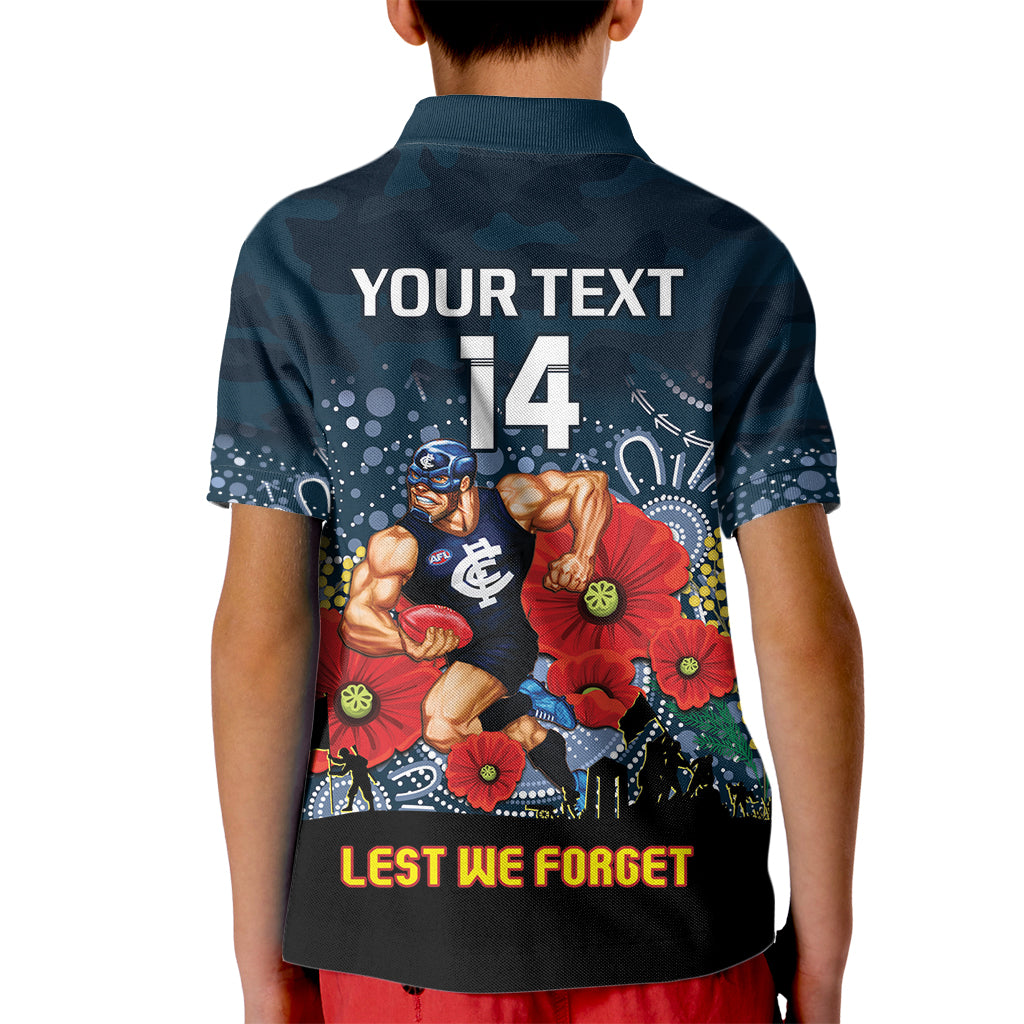 Custom Blues Football ANZAC Kid Polo Shirt Gallipoli Camouflage With Poppies