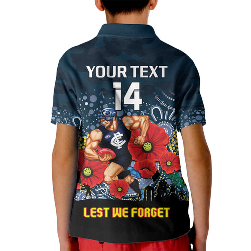 Custom Blues Football ANZAC Kid Polo Shirt Gallipoli Camouflage With Poppies