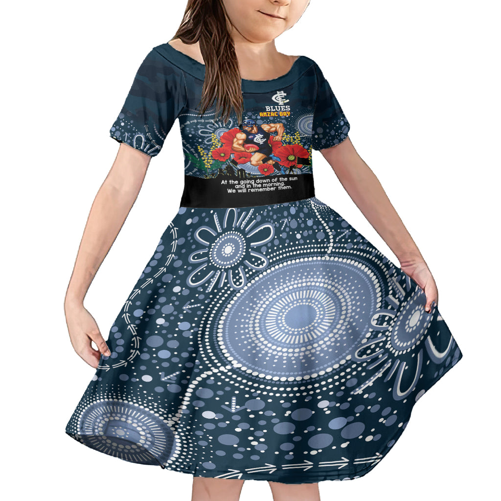 Custom Blues Football ANZAC Kid Short Sleeve Dress Gallipoli Camouflage With Poppies