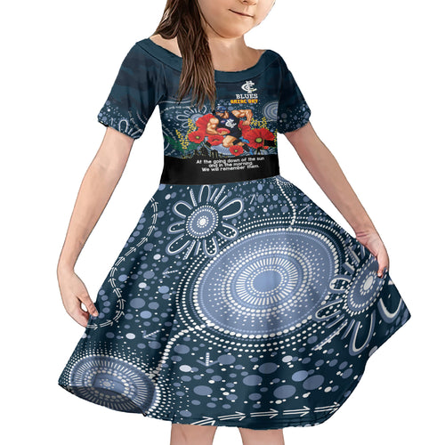 Custom Blues Football ANZAC Kid Short Sleeve Dress Gallipoli Camouflage With Poppies
