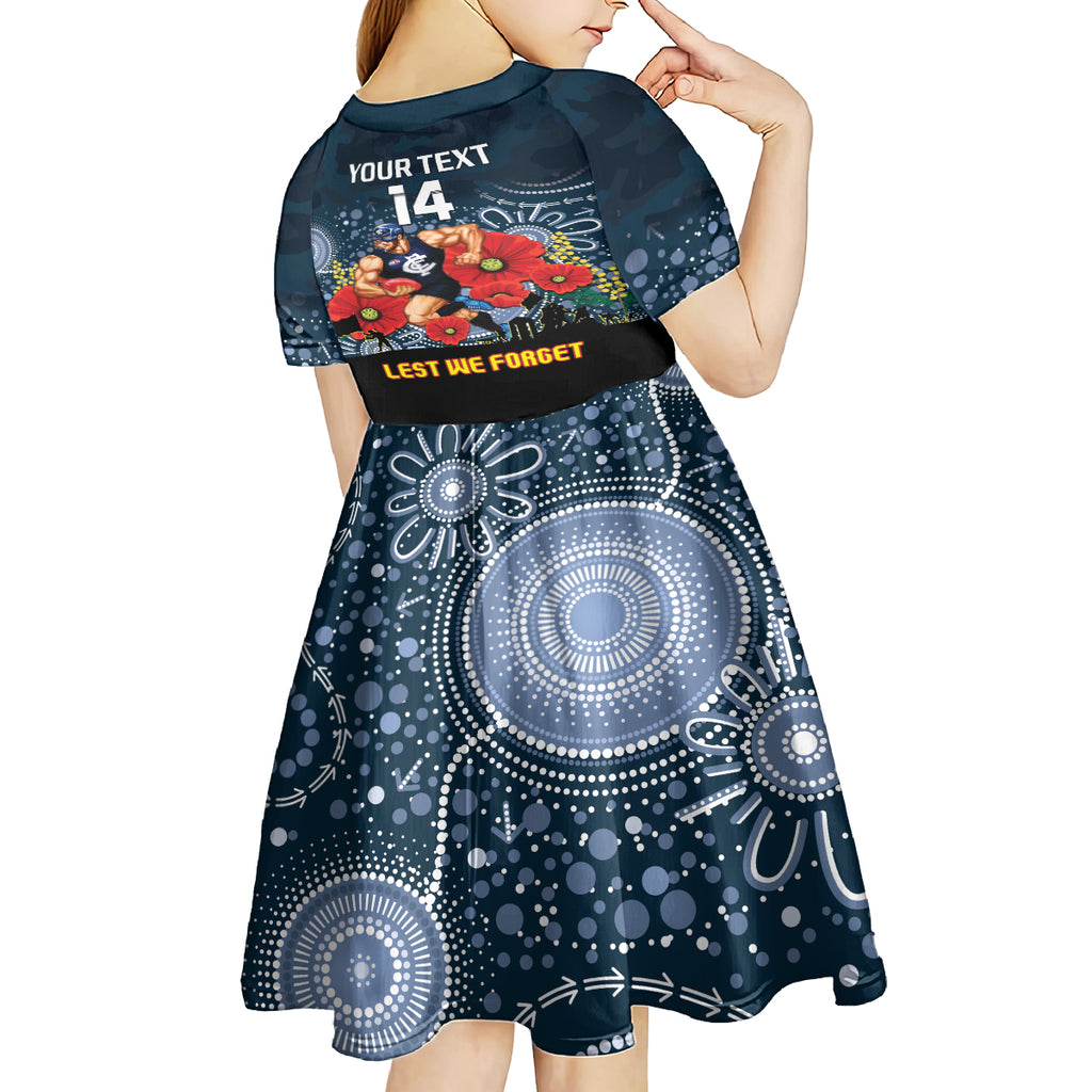 Custom Blues Football ANZAC Kid Short Sleeve Dress Gallipoli Camouflage With Poppies