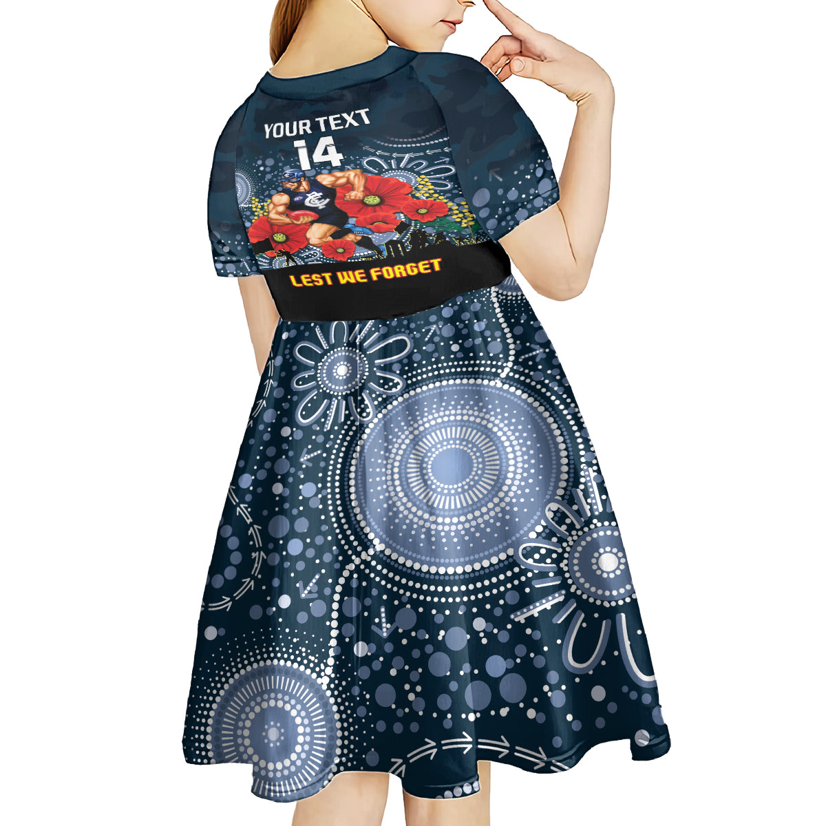 Custom Blues Football ANZAC Kid Short Sleeve Dress Gallipoli Camouflage With Poppies