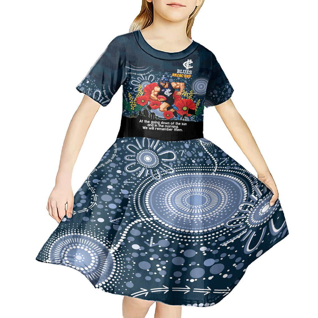 Custom Blues Football ANZAC Kid Short Sleeve Dress Gallipoli Camouflage With Poppies