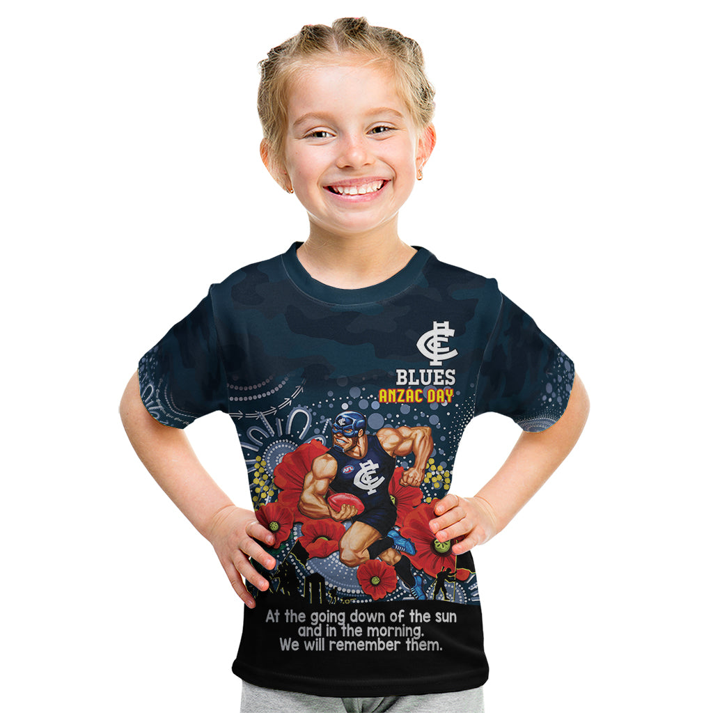 Custom Blues Football ANZAC Kid T Shirt Gallipoli Camouflage With Poppies