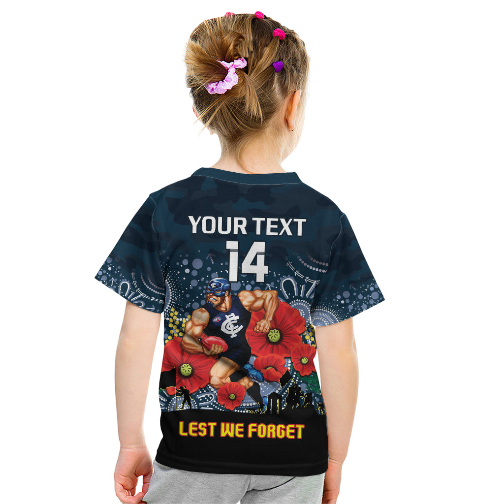 Custom Blues Football ANZAC Kid T Shirt Gallipoli Camouflage With Poppies