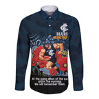 Custom Blues Football ANZAC Long Sleeve Button Shirt Gallipoli Camouflage With Poppies