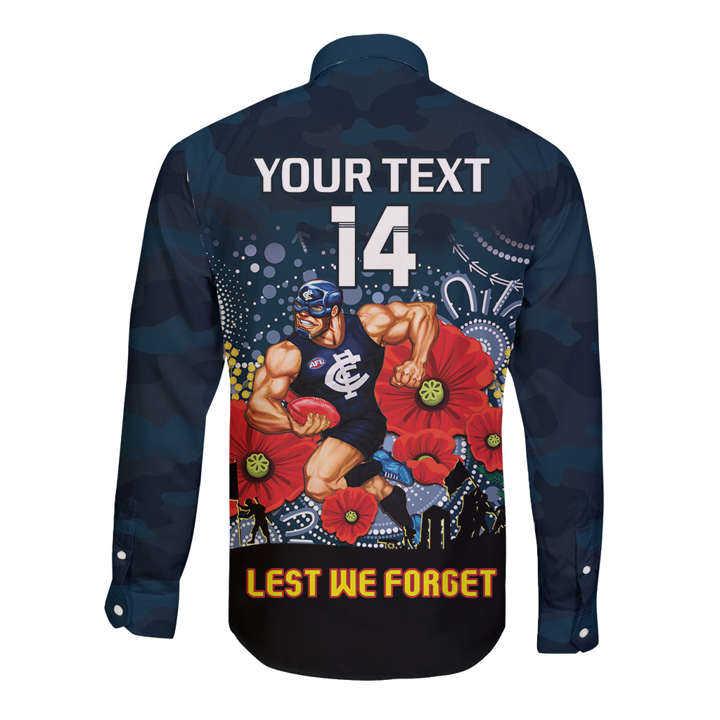 Custom Blues Football ANZAC Long Sleeve Button Shirt Gallipoli Camouflage With Poppies