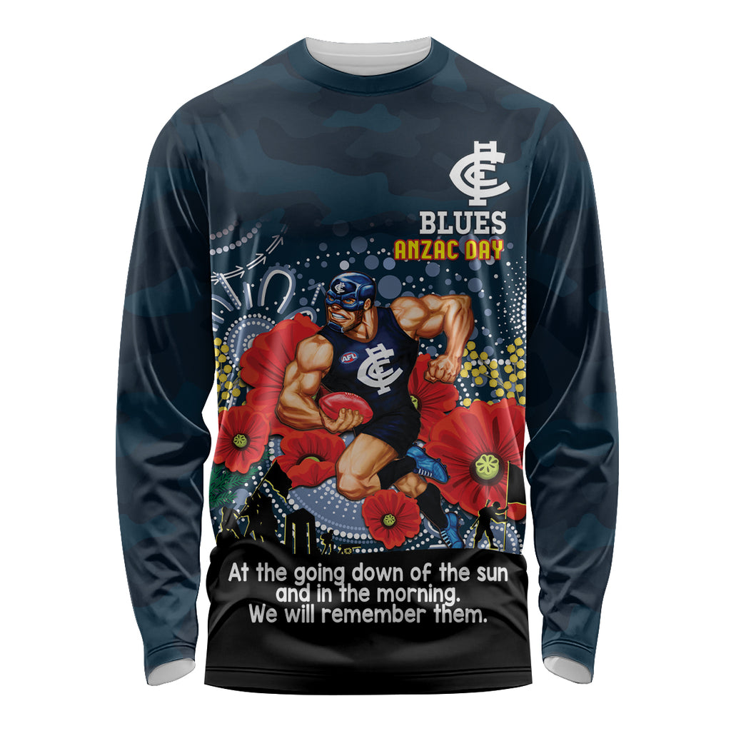 Custom Blues Football ANZAC Long Sleeve Shirt Gallipoli Camouflage With Poppies