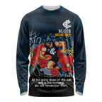 Custom Blues Football ANZAC Long Sleeve Shirt Gallipoli Camouflage With Poppies