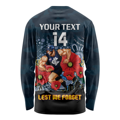 Custom Blues Football ANZAC Long Sleeve Shirt Gallipoli Camouflage With Poppies