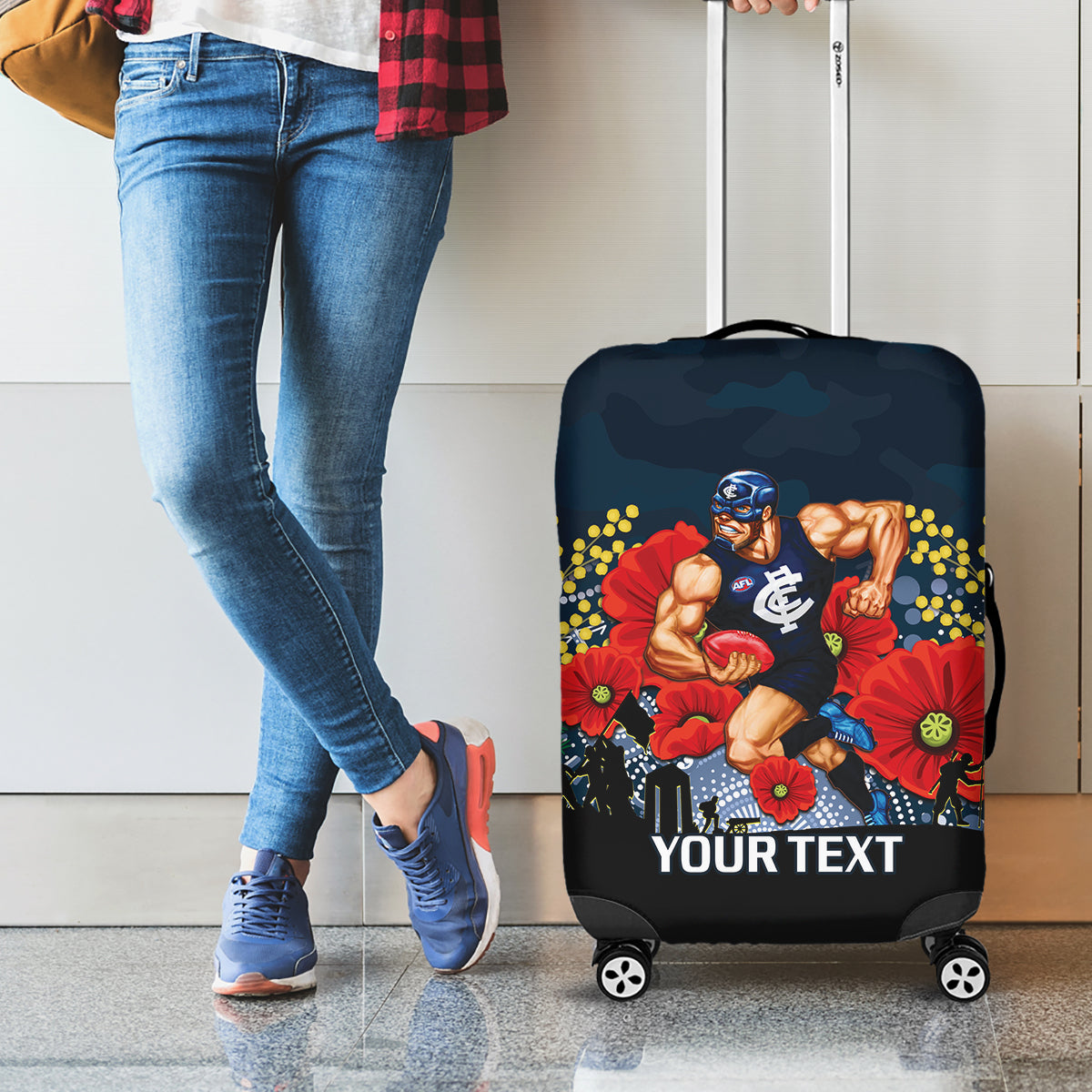 Custom Blues Football ANZAC Luggage Cover Gallipoli Camouflage With Poppies