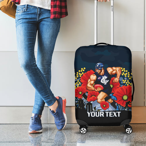 Custom Blues Football ANZAC Luggage Cover Gallipoli Camouflage With Poppies