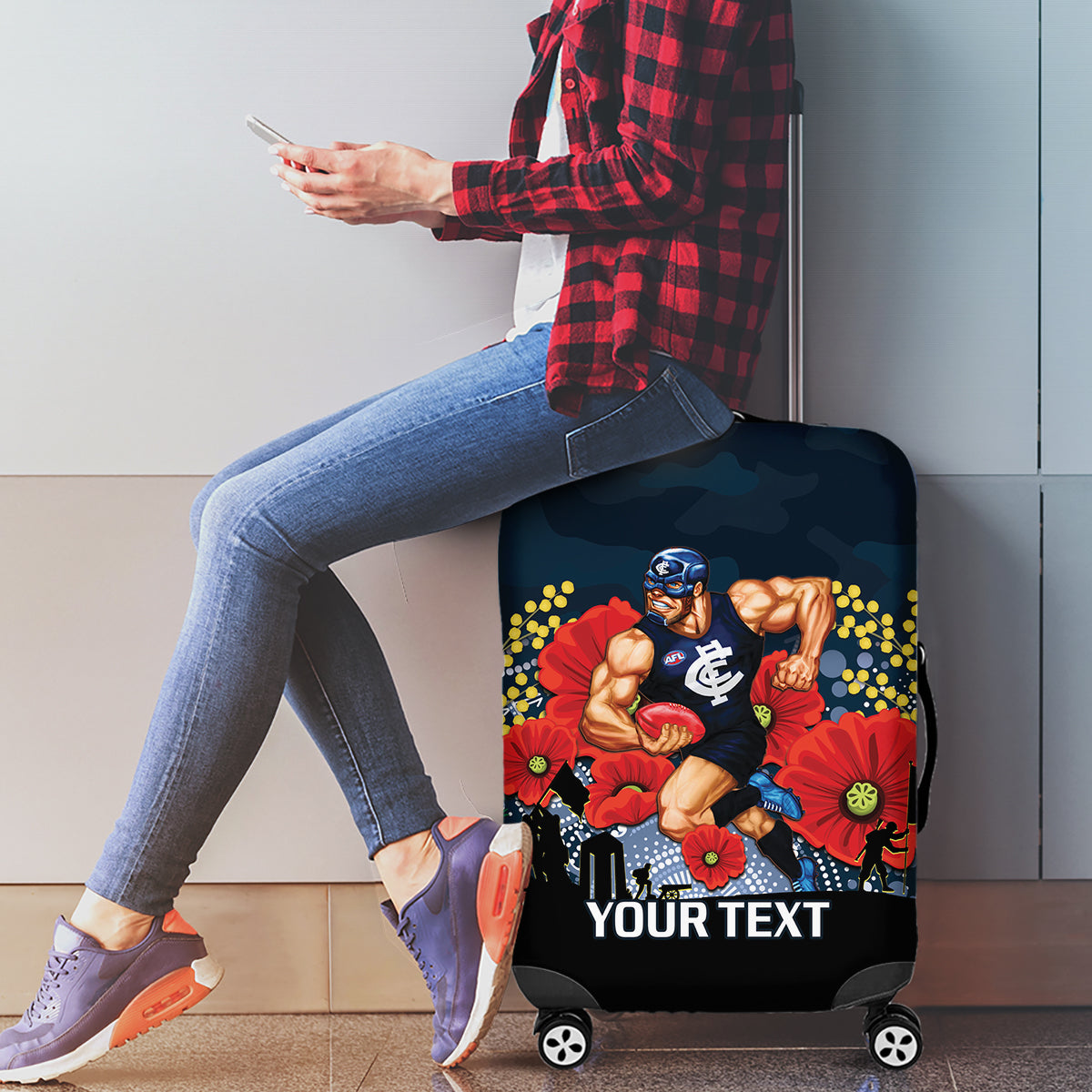 Custom Blues Football ANZAC Luggage Cover Gallipoli Camouflage With Poppies