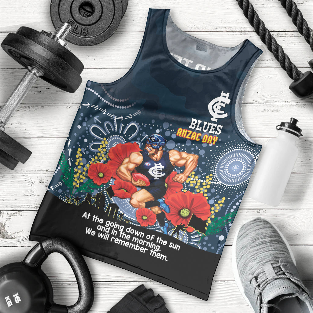 Custom Blues Football ANZAC Men Tank Top Gallipoli Camouflage With Poppies