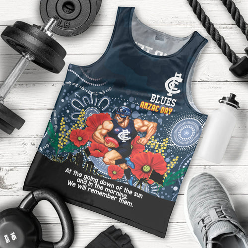 Custom Blues Football ANZAC Men Tank Top Gallipoli Camouflage With Poppies