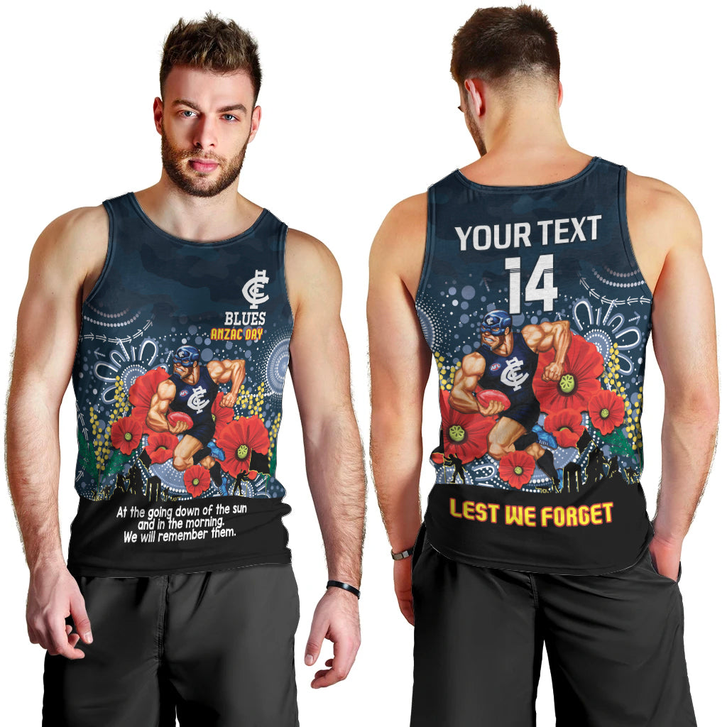 Custom Blues Football ANZAC Men Tank Top Gallipoli Camouflage With Poppies