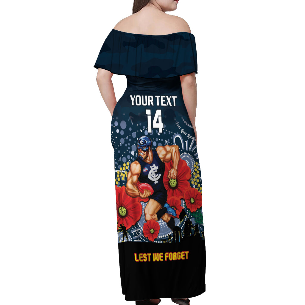 Custom Blues Football ANZAC Off Shoulder Maxi Dress Gallipoli Camouflage With Poppies