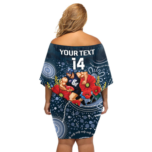 Custom Blues Football ANZAC Off Shoulder Short Dress Gallipoli Camouflage With Poppies