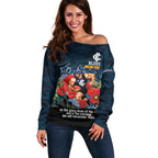 Custom Blues Football ANZAC Off Shoulder Sweater Gallipoli Camouflage With Poppies