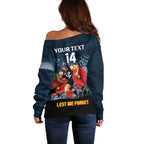 Custom Blues Football ANZAC Off Shoulder Sweater Gallipoli Camouflage With Poppies