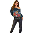 Custom Blues Football ANZAC Off Shoulder Sweater Gallipoli Camouflage With Poppies