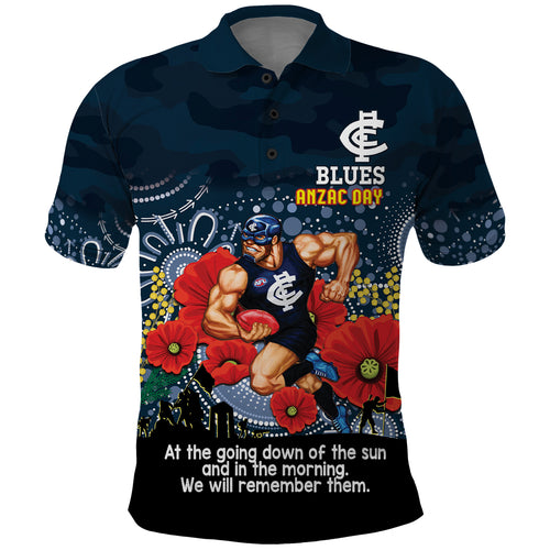 Custom Blues Football ANZAC Polo Shirt Gallipoli Camouflage With Poppies