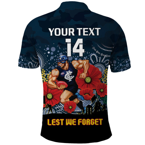 Custom Blues Football ANZAC Polo Shirt Gallipoli Camouflage With Poppies