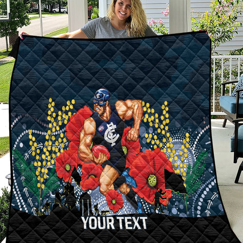 Custom Blues Football ANZAC Quilt Gallipoli Camouflage With Poppies