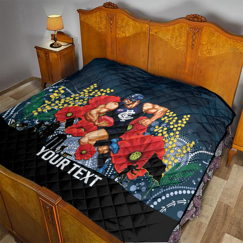 Custom Blues Football ANZAC Quilt Gallipoli Camouflage With Poppies