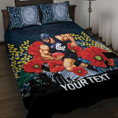 Custom Blues Football ANZAC Quilt Bed Set Gallipoli Camouflage With Poppies