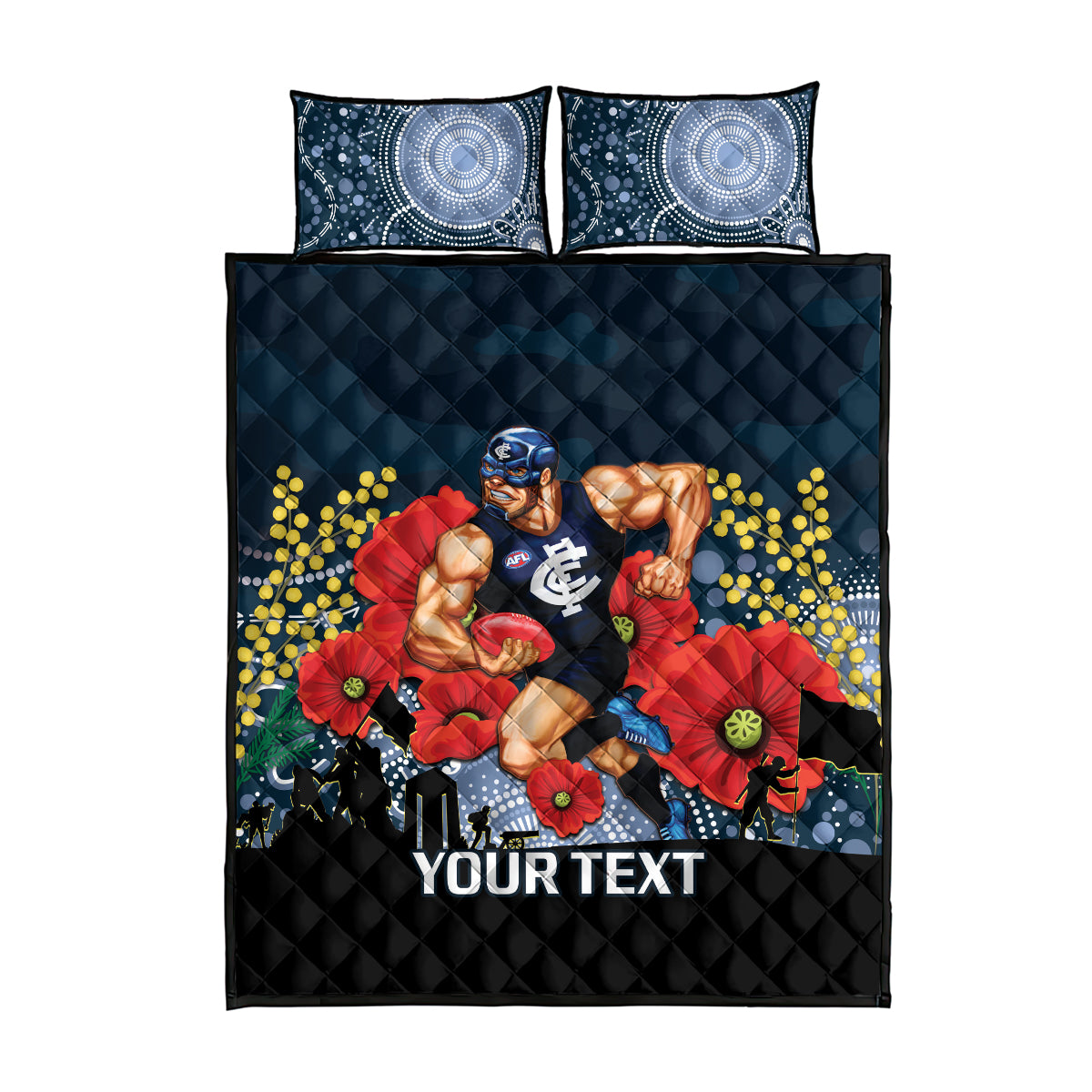 Custom Blues Football ANZAC Quilt Bed Set Gallipoli Camouflage With Poppies