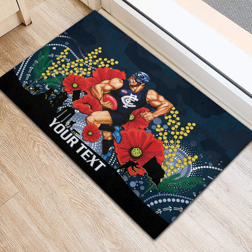 Custom Blues Football ANZAC Rubber Doormat Gallipoli Camouflage With Poppies