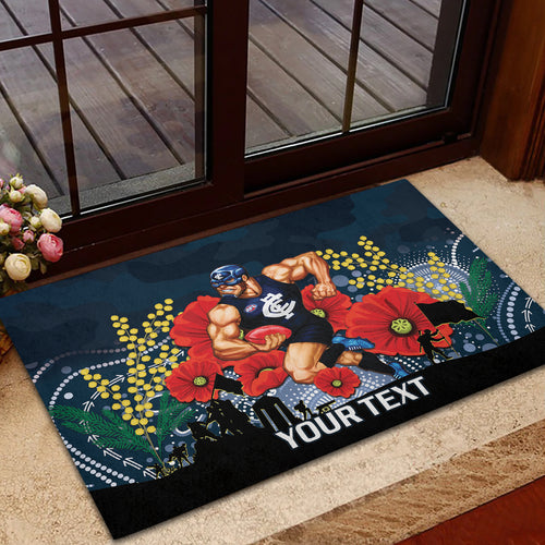 Custom Blues Football ANZAC Rubber Doormat Gallipoli Camouflage With Poppies