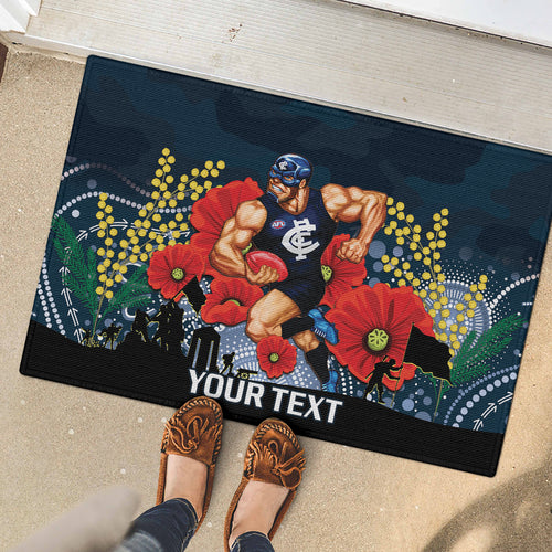 Custom Blues Football ANZAC Rubber Doormat Gallipoli Camouflage With Poppies