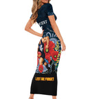 Custom Blues Football ANZAC Short Sleeve Bodycon Dress Gallipoli Camouflage With Poppies