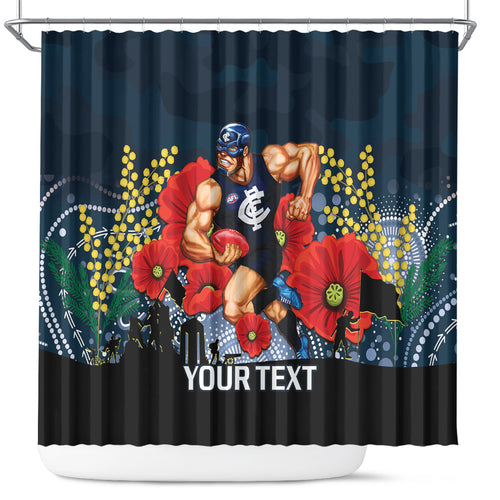 Custom Blues Football ANZAC Shower Curtain Gallipoli Camouflage With Poppies